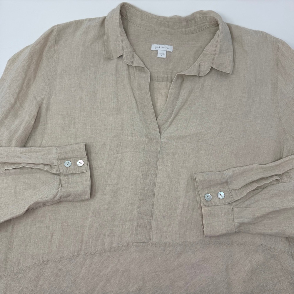 J.Jill Love Linen Tan V-Neck Asymmetrical Tunic Top Womens Large